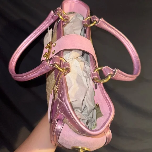 Coach 2004 Limited Edition Straw and Pink Suede
Leather Top Handle Tote Satchel - Picture 6 of 9